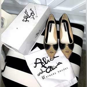 SOLD!! NEW Alice and + Olivia Stace face Loraine mini wedge flats crystal shoes
